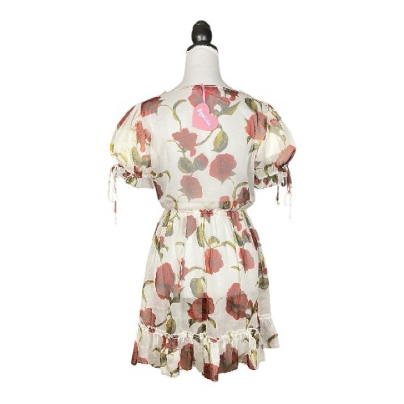 Dolls Kill Sugar Thrillz NWT White Red Rose Sheer Chiffon Babydoll Mini Dress M - Picture 3 of 8